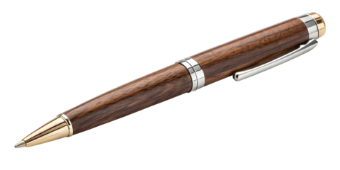 A brown wooden ballpoin isolated on white or transparent background