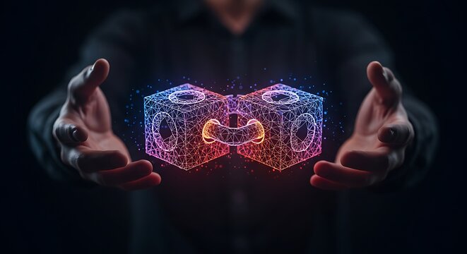 Hands Holding Digital Cubes - Powered by Adobe