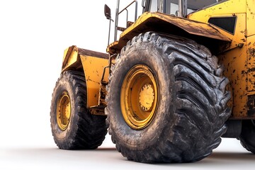 Obraz premium Photorealistic Yellow Front‑End Loader on White Background – Heavy Construction Machinery 3D Render