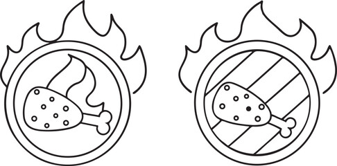 Grilled Chicken Leg with Flame Icon Flat Vector for BBQ and Fast Food Theme