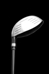 Shiny Golf Club Head Against Black Background in Minimalist Design