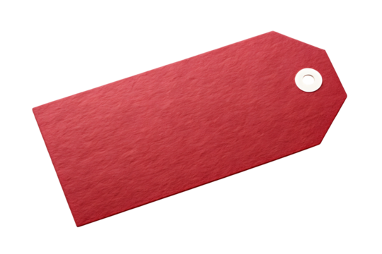 Red paper gift tag isolated on white or transparent background