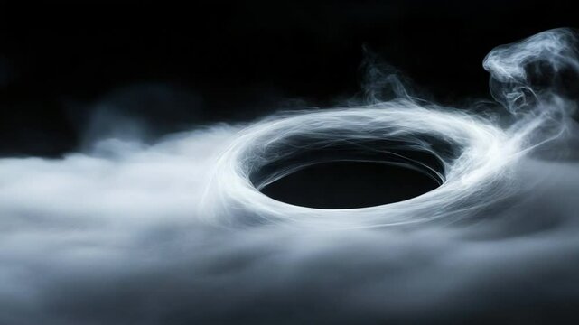 Whimsical Smoke Ring: A mesmerizing swirl of delicate smoke forms an ethereal ring, floating in the darkness, conjuring a sense of mystery and wonder.