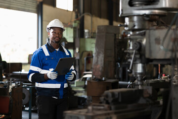 Industry factory, machine. Engineer worker, maintain, repair mechanism of operation of drilling milling machine in factory