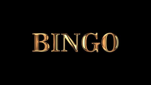 Bingo Gold Text With Confetti, Transparent Background. 4K Resolution