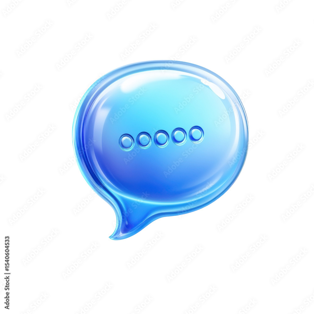 Poster Glossy Blue Speech Bubble with Pending Message Notification UI Element for on transparent background