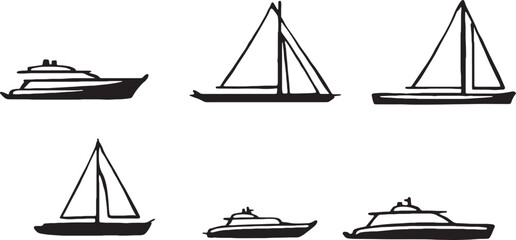 Set of Luxury Boat and Sailboat Silhouettes – Vector Illustration
