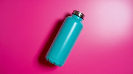 Stylish Teal Hydration Bottle on Vibrant Pink Background Perfect for Fitness Health Wellness Blogs...
