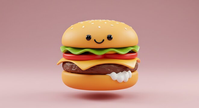 Burger Illustration with Smiling Face