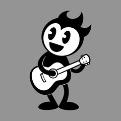 Silhouette vector of a vintage retro mascot playing guitar and singing