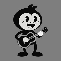 Silhouette vector of a vintage retro mascot playing guitar and singing