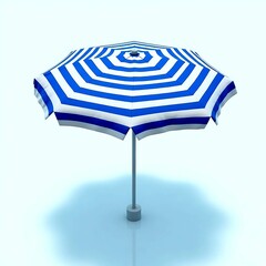 Top view of a striped blue and white beach umbrella isolated on transparent background.