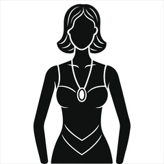 ( pendants)Elegant Woman Vector Silhouette with Necklace, Perfect for Design Assets/A simple, bold silhouette of a woman wearing a necklace, ideal for use in design, fashion, or beauty contexts.
