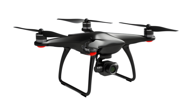Black Drone with Camera and Red Landing Gear