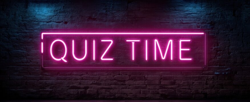 The glowing neon sign proclaiming 'Quiz Time' in vibrant pink hues.