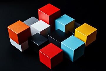 Obraz premium Stacked Vibrant Cubes Abstract 3D Geometric Sculpture on Dark Background