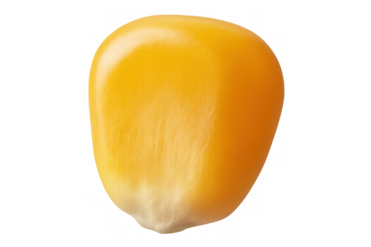 Close-up of a single kernel of corn, showcasing its texture and color against a transparent background