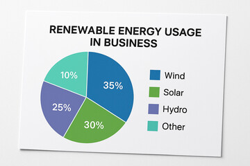 Obraz premium Renewable Energy Usage Business Pie Chart Teal Green Blue Purple White Background image