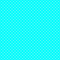 White polka dot seamless pattern on cyan background with soft repeating dots