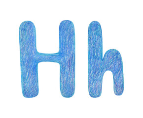 Вright colorful alphabet letters hand drawn with wax crayons. Letter H elements. Capital and small. Illustration colored isolated. For print, postcard, sketchbook, cover, poster, stickers, your design
