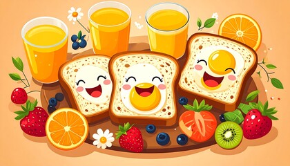 Happy Breakfast Egg Toast  Juice.