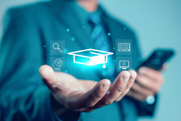 E-learning education concept, internet lessons and online webinar. who attends online lessons on a...