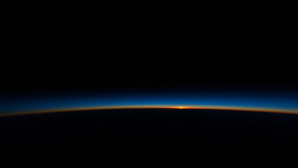 Earth atmosphere, sunrise, sunset horizon line and mountain ranges. 3d rendering