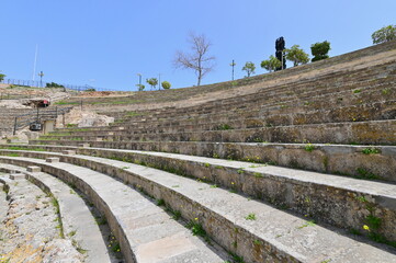 Semicircular Stone Seatings of the Roman Theatre of Carthage in Tunisia