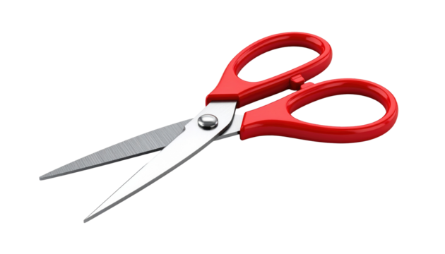 Red handled scissors on white background for crafting and cutting