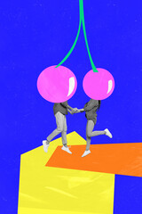 Trend template sketch design 3D photo collage of psychedelic copyspace couple two person body head...