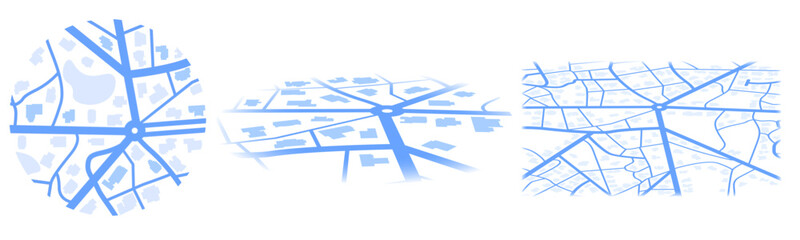 Set of Gps map navigation. Isometric city map. View from above map buildings. Detailed view of city. Abstract background. Flat style, Vector, illustration isolated