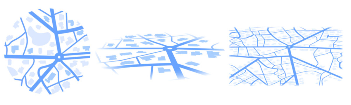 Set of Gps map navigation. Isometric city map. View from above map buildings. Detailed view of city. Abstract background. Flat style, Vector, illustration isolated
