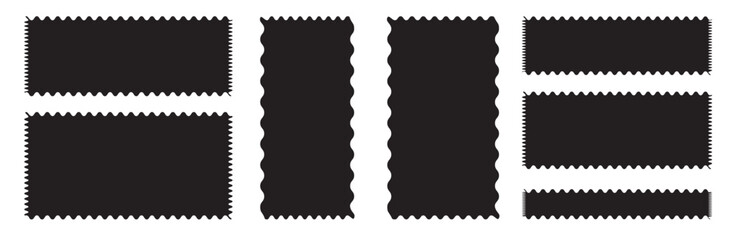 Set of postage stamps in white with zigzag edges, Rectangle shape frame with zigzag edge. Zigzag wavy edge shapes. Vector illustration