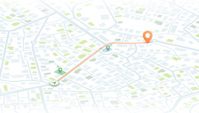 GPS navigation to pins and multiple markers on route. Cty map featuring directional signs, an intended goal point. Abstract plan highlights. Vector illustration