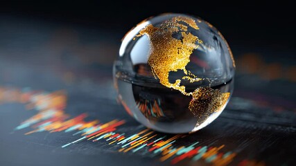 A glass sphere represents a digitalized world, with the world map depicted in glowing dots, symbolizing the connection between technology and the global environment. - Powered by Adobe