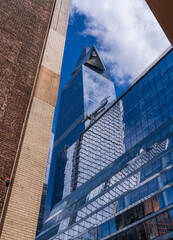 Looking up at the iconic Edge observation deck in Hudson Yards, New York City., which is highest sky deck in West
