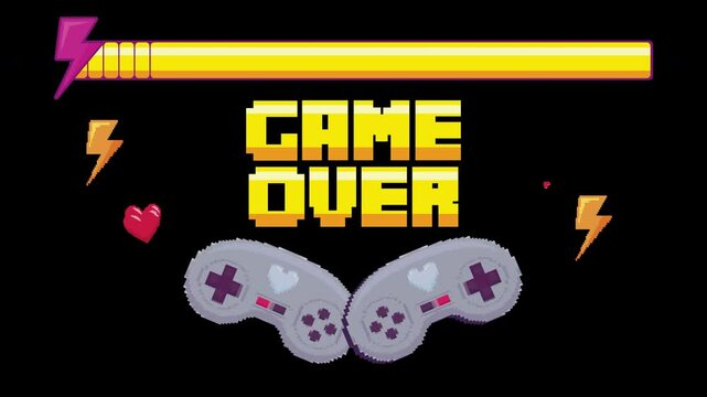 Game over, video game control animation 4k on alpha channel
