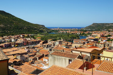 Fototapeta premium Panorama of Cagliari opening from the Bastion San Remy, Italy, Sardinia