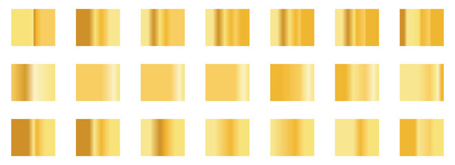 Golden gradients set. Metallic gold gradients. Elegant gold gradients collection. Set of golden color illustrator gradients with black background. 