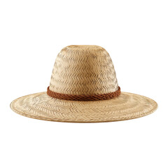 Wide-Brimmed Straw Hat with Brown Band for Summer Fashion and Outdoor Fun Transparent background or png