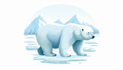 Fototapeta premium Pixel Art Polar Bear in Arctic Winter Landscape