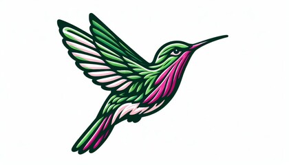 Obraz premium Green And Pink Hummingbird In Flight Illustration