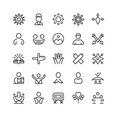 Fototapeta premium Collection of Black Line Icons Diverse People Sun Symbols Teamwork Communication Technology black icons