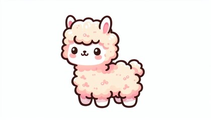 Fototapeta premium Cute Fluffy Pink Alpaca Cartoon Illustration