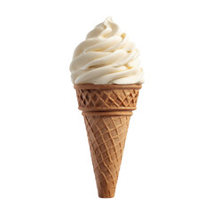 Creamy Soft Serve Ice Cream in a Classic Waffle Cone with Rich Textures and Swirls Against a Clean Background Transparent background or png
