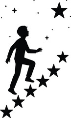Silhouette boy climbing stars success ladder vector illustration © AbuSadat