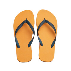 Classic Summer Flip Flops with Black Straps on Bright Orange Sole for Beach and Casual Wear Transparent background or png