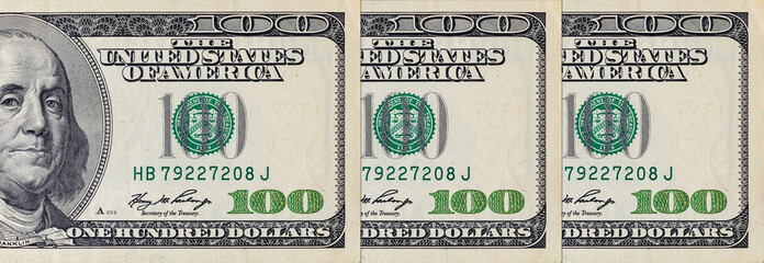 Fragment of a 100 dollar bill for design purposes. Money of the United States of America.