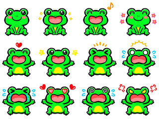 カエルの喜怒哀楽落書き風イラスト素材セット