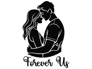 Forever Us  Romantic Couple Silhouette Illustration